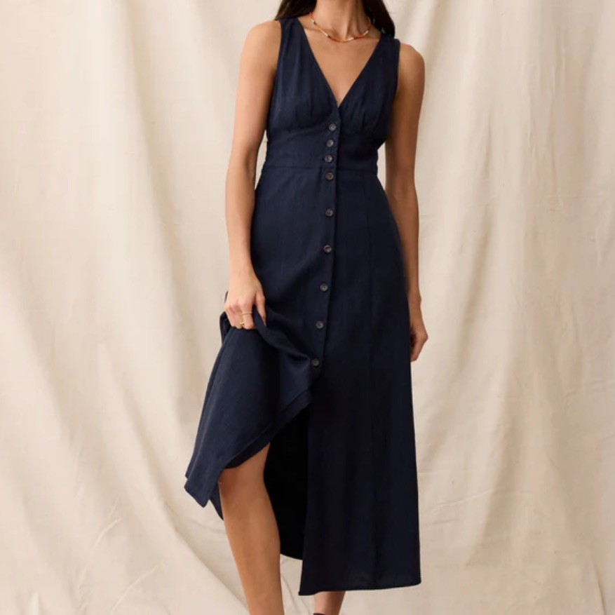 Marine Layer Navy Button-Front Maxi Dress